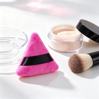 Éponge de maquillage triangulaire en velours avec sangle pour le doigt, houppette cosmétique douce, logo personnalisé, pour poudre libre humide et sèche, vente en gros