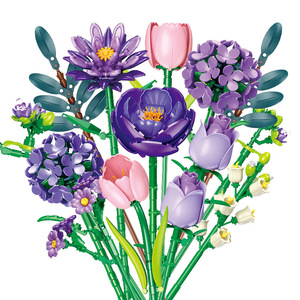 Jestar <b>Building</b> <b>Block</b> Flower Bouquet JJ9258 Purple Movable Irregular Shape Valentine'S Day Decoration - Product Image 1