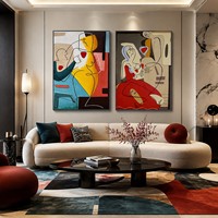 Peintures murales abstraites géométriques modernes cubistes de femmes, sur toile acrylique, faites à la main, pour la décoration du salon