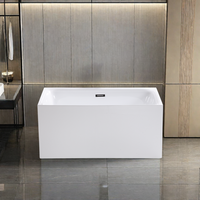 Baignoire autoportante carrée moderne de 57 pouces en acrylique pour intérieur, avec douche intégrée, baignoire en surface solide de 55-54 pouces, baignoire à remous en acrylique