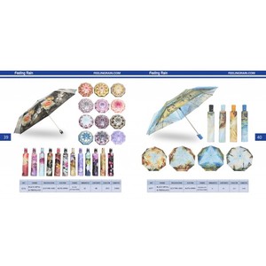 Parapluie semi-automatique pliant en trois sections, avec armature en acier, auvent en polyester, 8 baleines, motif floral, modèle anti-pluie FR-3374 pour la vente en gros - Product Image 3