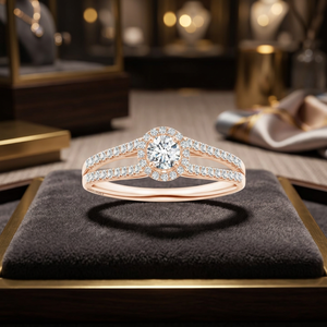 Anillo de Compromiso con Halo de Diamantes Cultivados en Laboratorio, Certificados por IGI, con Banda Pavé de Dos Piezas, Oro 10K/14K/18K, Plata 925/935, Regalo de Aniversario - Product Image 1