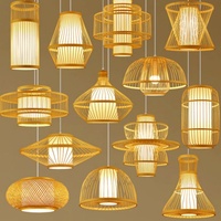 Luminaire suspendu en bambou tressé brun naturel moderne, lustre artisanal en rotin pour chambre
