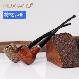 Muxiang Wooden Tobacco Pipe Straight Type 3mm Acrylic Mouthpiece Long Handle Reading Pipe Customizable - Product Image 1