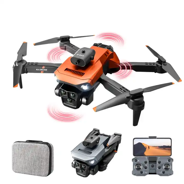K6 Max Orange Black 4K FPV RC Drones with 3 Cameras Profesional Drones Mini Drone with Camera