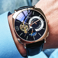 AOKULASIC 2219 Montre mécanique automatique de luxe pour homme, cadran squelette carré à cœur ouvert avec phase de lune et réserve de marche