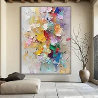 Grande peinture abstraite colorée à l'impasto, art mural texturé coloré, décoration haut de gamme pour la maison, décoration moderne et élégante pour le salon