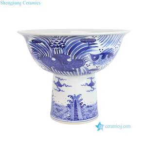 RZPI111-A bleu et blanc motif d'écailles <span class=keywords><strong>de</strong></span> poisson céramique jardin haut <span class=keywords><strong>pied</strong></span> <span class=keywords><strong>pot</strong></span> <span class=keywords><strong>de</strong></span> <span class=keywords><strong>fleur</strong></span> jardinière intérieure et extérieure - Product Image 4