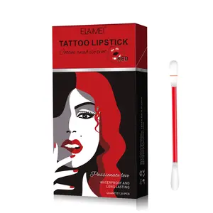 Tattoo Lippenstift Wattenstaafje Lip Tint Wegwerp Q-Tips Lippen Verven Langdurige Non-Stick Cup 20 Knoppen Met Rookdoos Lip Glazuur Kit