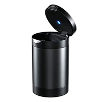 Mini poubelle de voiture portable avec couvercle cendrier détachable en acier inoxydable et lumière LED bleue, accessoire intérieur sans fumée