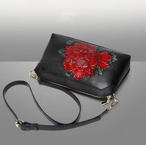 Bolso de Mano con Flores para Mujer, Elegante Bolso de Hombro de Cuero Vacuno Genuino, Bolso Bandolera para Dama - Product Image 5