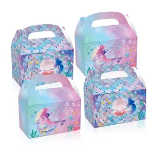 LUCKY 12pcs Mermaid Party Favors Kraft Bags Sea World Summer Theme Party Decoration Supplies Mermaid Tote Gift Boxes