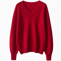 Pull en laine mélangée cachemire tricoté à la main col en V uni coupe ample pour femme 2026