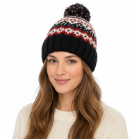 Bonnet d'hiver en tricot pour femme avec pompon, motif jacquard Fair Isle nordique, bordé, chaud, pour le ski, la neige et les activités de plein air