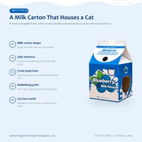 Maison pour chat en carton haut de gamme, modèle 'Milk House', avec toit en pignon et poignée de transport, imprimé Myrtille, pour chats d'intérieur, vente en gros, direct usine