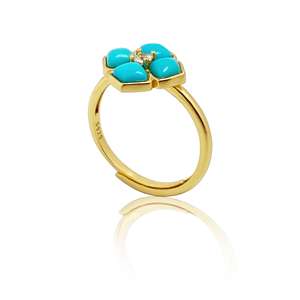 Bague pour femme en plaqué or 18 carats avec trèfle à quatre feuilles turquoise classique Prix d'usine Bagues en pierres précieuses certifiées CMA - Product Image 1