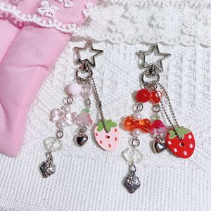 Đáng Yêu Kawaii Dâu Tây Đính Cườm Dangle <span class=keywords><strong>Keychain</strong></span> Với Màu Hồng Trái Cây Màu Đỏ Trái Tim Cung Ngọc Trai Bạc Clip Cho Túi Điện Thoại Quà Tặng - Product Image 1