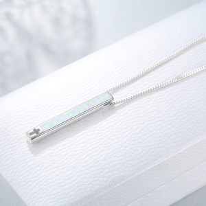 Collar de ópalo de plata esterlina para mujer, collar de barra Vertical de moda, inscripción 'Faith Hope Love' para fiesta de boda de compromiso - Product Image 3