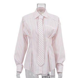 <span class=keywords><strong>Camicia</strong></span> a Righe Rosa in Poliestere <span class=keywords><strong>con</strong></span> Bottoni a Clessidra, Maniche Lunghe, Abbigliamento da Ufficio Primaverile per Donne, Camicie Personalizzate <span class=keywords><strong>con</strong></span> <span class=keywords><strong>Cravatta</strong></span> - Product Image 4