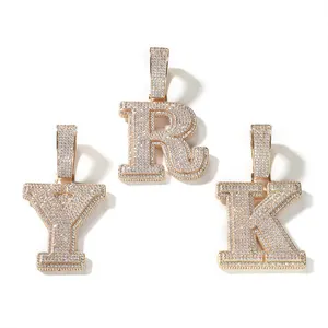 Sıcak satış moda hip hop tarzı takı buzlu pirinç yeni tasarım beyaz altın buzlu klasik mektuplar kolye punk takı erkekler için