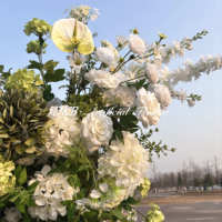 Arche de mariage en rose verte et en hortensia la plus vendue, 210 cm, en forme de corne, arche florale artificielle pour mariage et décoration de fête