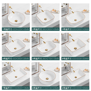 Ceramic Countertop <b>Basin</b> Single Hole Gold Rim <b>Round</b> Durable For Small Apartments - Product Image 5