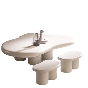 <span class=keywords><strong>Table</strong></span> basse minimaliste italienne en bois style crème avec plateau en marbre et tiroir, design moderne en forme de nuage de style français pour salon - Product Image 5