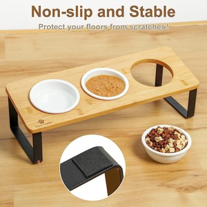 Comedero para gatos de madera maciza con 3 tazones, soporte para alimentar gatos en interiores, mesa de comedor alta e inclinable para gatos con tres tazones - Product Image 2