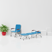 Lit d'accompagnement médical pliable Hochey avec structure en acier inoxydable et revêtement en PVC, mobilier hospitalier