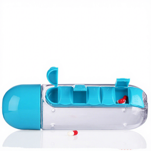 Bouteille d'eau de sport en <span class=keywords><strong>PC</strong></span> de 600 ml pour l'extérieur, avec pilulier 7 jours intégré, portable, pour voyage et escalade, anti-fuite, sans BPA, logo personnalisable - Product Image 4
