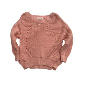 Memperingatkan Pink Mustard Pullovers Gadis Kecil Pointelle Cotton Jumper Sweter Rajutan