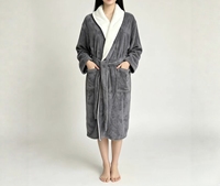 Peignoir en coton à col contrastant pour femmes, manches longues, peignoir de spa à domicile, personnalisable pour femmes