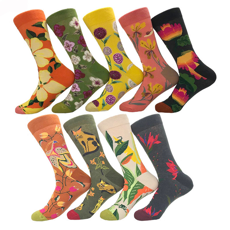 Custom high quality fruit animal food cartoon cotton men fashion jacquard socks unisex