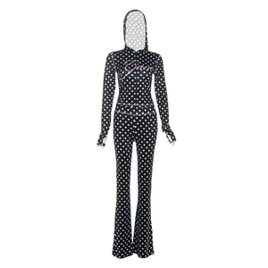 GHH10679- Nuevo Conjunto de Dos Piezas de Ropa para Mujer Otoño e Invierno 2025 con Estampado de Lunares y Letras, Sudadera Sexy con Capucha y Pantalones Largos - Product Image 5