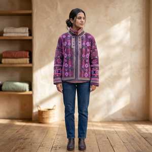 Veste bomber en velours épais, brodée à la main, style Suzani, écologique, respirante, séchage rapide, col montant, motif uni, pour femme. - Product Image 1