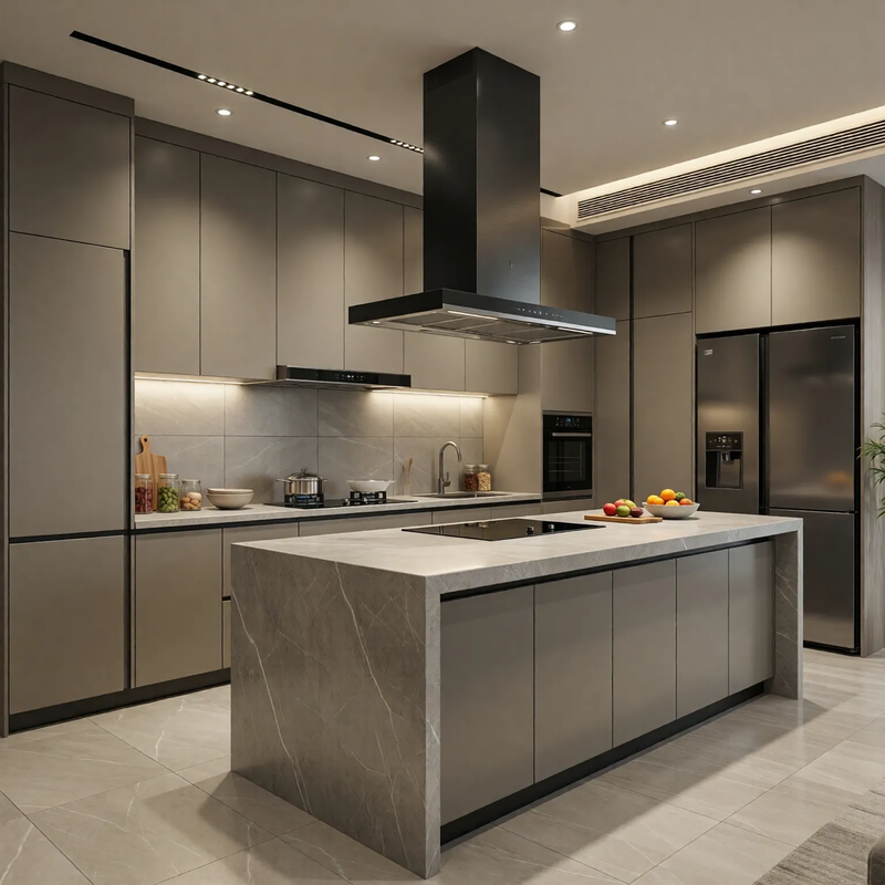 OPPEIN Elegent Light Khaki Grey Kitchen
