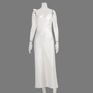 Enyamiサマーニューファッションスリムホルターセクシースリットドレスバックレスサテンカラーイブニングウエディングストラップ女性ドレス - Product Image 5