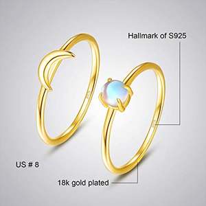 Juego de anillos de pareja de pulgar de <span class=keywords><strong>Luna</strong></span> y sol chapados en oro de Plata de Ley 925 para mujer - Product Image 2