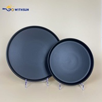 Vente en gros d'usine Vajillas, service de table en grès noir 16 pièces, ensembles de vaisselle, 16 pièces, service de table moderne européen noir mat