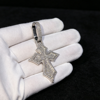 Pendentif croix superposé personnalisé en argent sterling 925, serti de moissanite certifiée GRA couleur D VVS, pour chaînes cubaines de 14 mm