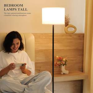 Modern Zemin Lambası Sade Tasarım Beyaz Abajur Ayak Pedalı Anahtarlı 60 inç Küçük Boy Bahçe Kullanımı Siyah Direkli Lamba (Ampul Hariç) - Product Image 4