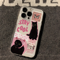 Coque de téléphone vintage motif chat noir pour iPhone 17 16 15 14 13 Pro Max, transparente, souple en TPU, antichoc et protectrice