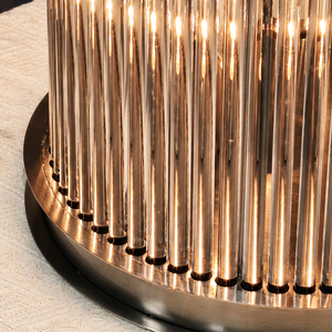 Contemporary Ribbed Glass Floor Lamp With Metal Frame For Hotel Lobby And Home - Product Image 4