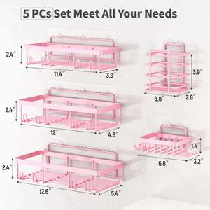 5 Pack Shower Caddy Organizer No Drilling Bathroom Rack Shelf <b>for</b> Wall Staorge <b>Basket</b> - Product Image 3
