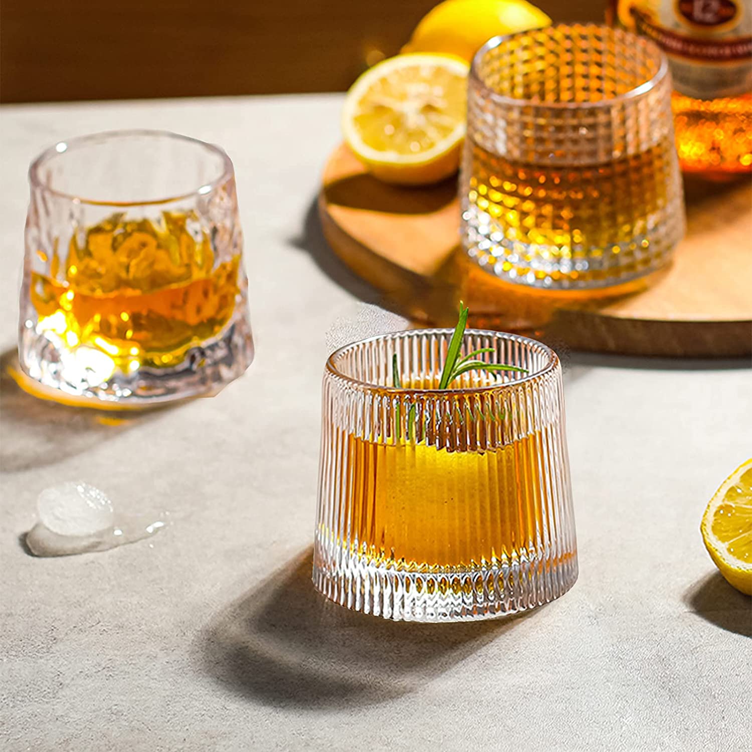 Crystal Whiskey Premium 5OZ Glasses Old Fashioned Thick Weighted Bottom Rocks Glasses