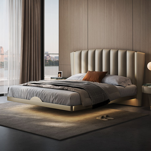 เตียงคู่หรูหราทันสมัยสำหรับห้องนอนที่มีคุณภาพสูงขนาดควีนไซส์หนังเรียบง่ายสำหรับบ้านแต่งงานห้อง - Product Image 3