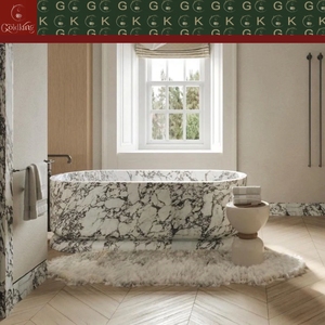 Vasca da Bagno Ovale Freestanding in Marmo Calacatta Viola GOLDKING con Vene Grigie Intense per <span class=keywords><strong>Hotel</strong></span> e Ville - Product Image 3