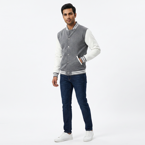 High Quality Custom Winter Breathable Stand Collar <b>Covered</b> <b>Button</b> Closure Bomber Letterman Varsity Jacket Men - Product Image 1