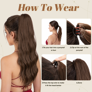Grosir Panjang tahan panas alami bergelombang sintetis ekor kuda cakar di klip rambut di ekor kuda ekstensi bergelombang untuk wanita - Product Image 5