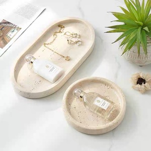 Beige Decorative <strong>Tray</strong> for Perfume Travertine Platter Jewelry Cosmetics Display Aroma <strong>Candle</strong> <strong>Tray</strong> for Bedroom - Product Image 3